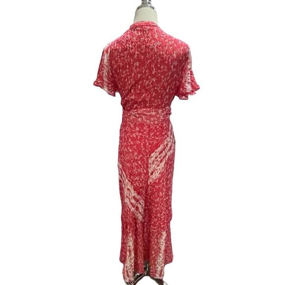TANYA TAYLOR Blaire Floral‎ Silk Midi Dress Dress Ditsy Red Stripe Guava Pink  6 - Picture 3 of 12